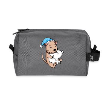Cat with pillow and sleepy cap - Recycled Toiletry Zip Bag - anthracite - Front