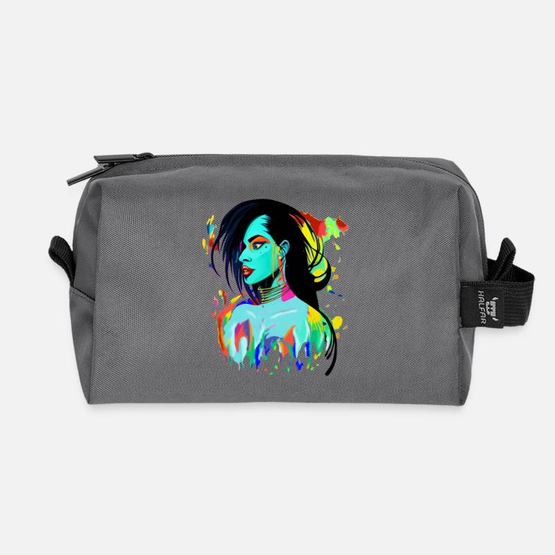Neon Portrait Color Explosion - Recycled Toiletry Zip Bag - anthracite