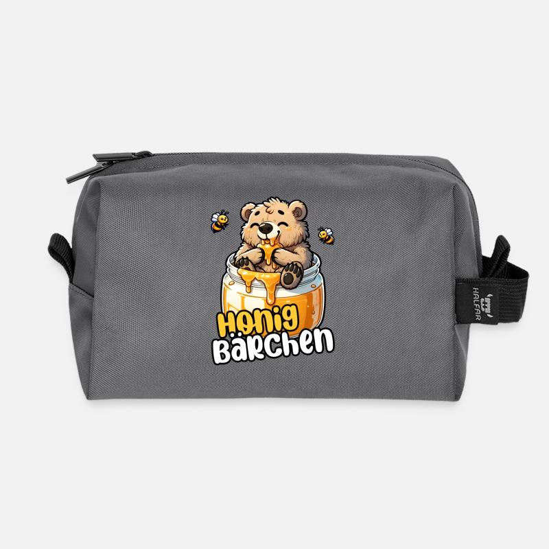 Honigbärchen – Niedlicher Bär im Honigtopf - Recycelte Kulturtasche - Anthrazit