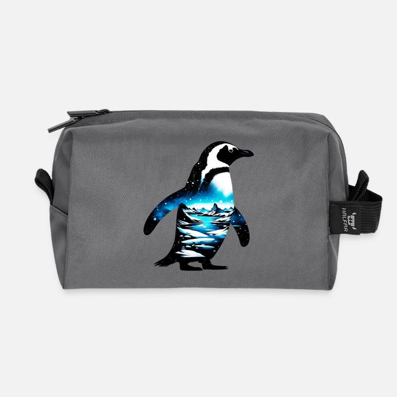 Verzierter Pinguin mit arktischer Landschaft gemalt - Recycelte Kulturtasche - Anthrazit