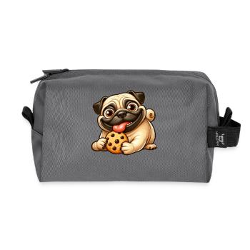 Mops mit Cookie Süßigkeiten Nachtisch - Recycelte Kulturtasche - Anthrazit - Vorne