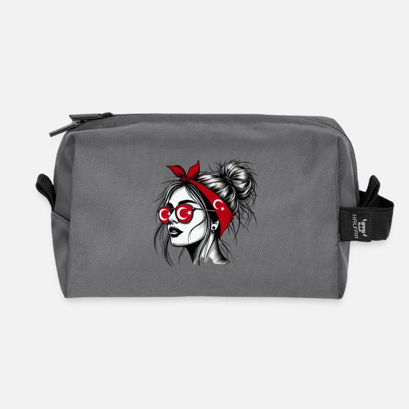 Stilvolle Türkin mit türkischem Flaggendesign - Recycelte Kulturtasche - Anthrazit
