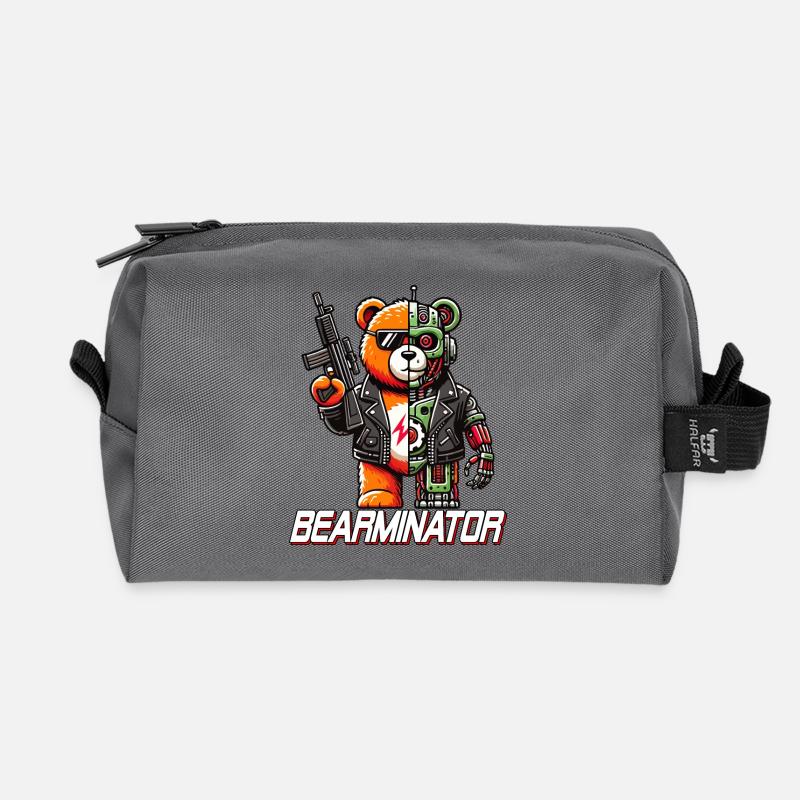 Bearminator Lustiger Cyborg Teddybär Design - Recycelte Kulturtasche - Anthrazit