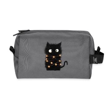 Lustige Lichterkette Katze Weihnachtsbaum Geschenk - Recycelte Kulturtasche - Anthrazit - Vorne