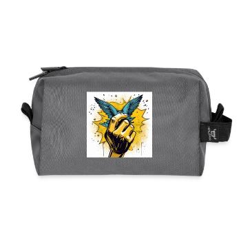 Hand and Wings – Bold Pop Art Freedom Design - Recycled Toiletry Zip Bag - anthracite - Front