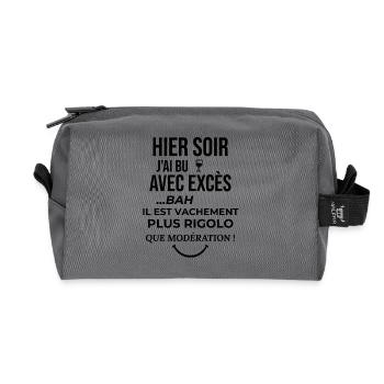 cadeau homme femme humour drole alcool soiree fete - Trousse de toilette en tissu recyclé - anthracite - Devant
