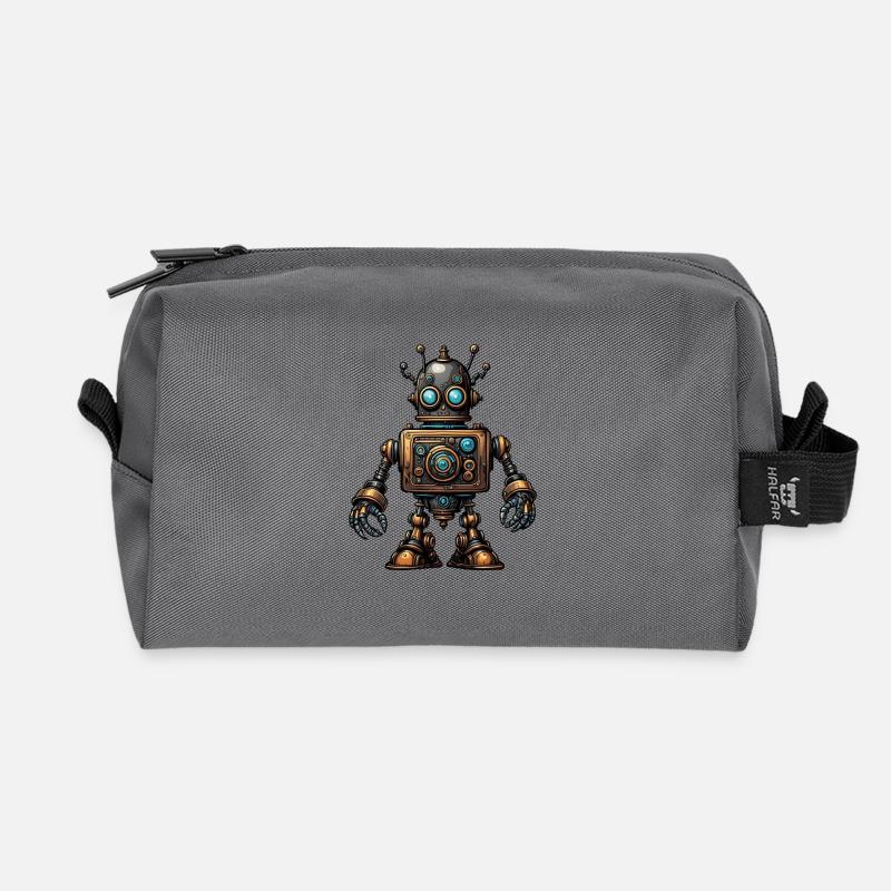 Steampunk robot - Recycled Toiletry Zip Bag - anthracite