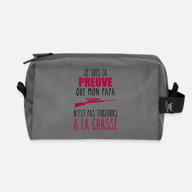 Preuve que mon papa chasse,chasseur, chassé,Chassé - Trousse de toilette en tissu recyclé - anthracite