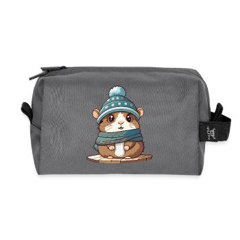 Cute hamster with scarf and bobble hat. - Recycled Toiletry Zip Bag - anthracite - Front