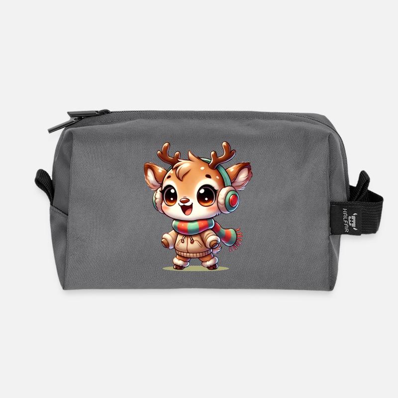 Süßes Rentier mit winterlichem Look mit Kopfhörer - Recycelte Kulturtasche - Anthrazit