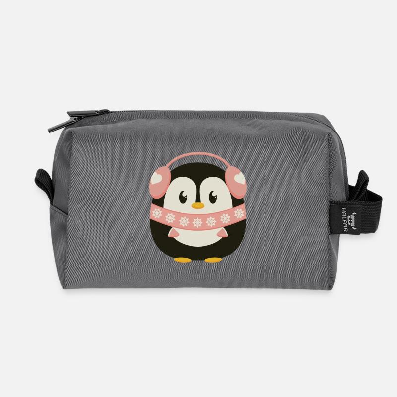 Süßer Pinguin in Pink - Recycelte Kulturtasche - Anthrazit