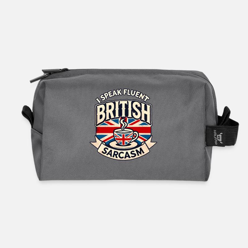 Fluent British Sarcasm Funny Humor Tea Lover Art - Recycled Toiletry Zip Bag - anthracite