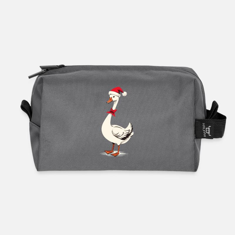 Festliche Gans Mit Weihnachtsmütze - Recycelte Kulturtasche - Anthrazit