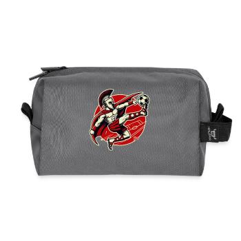 Spartan warrior with ball playing soccer - Recycled Toiletry Zip Bag - anthracite - Front
