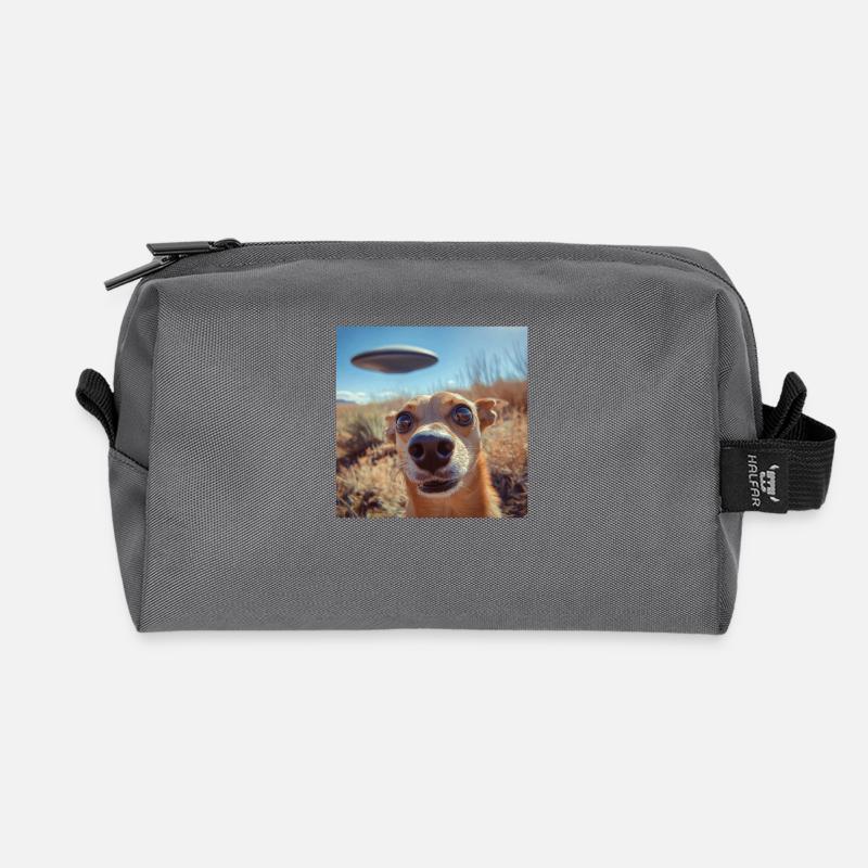 Hund Selfie mit UFOs, seltsamer Druck - Recycelte Kulturtasche - Anthrazit