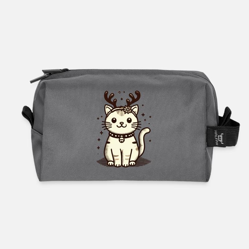 Weihnachtliche Katze Mit Rentiergeweih - Recycelte Kulturtasche - Anthrazit