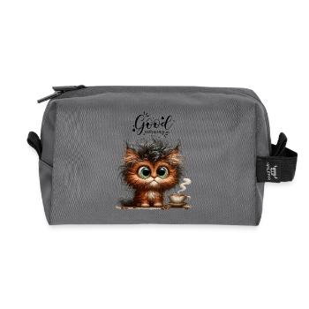 Chat Café Chaton Bureau Bonjour Collègue - Trousse de toilette en tissu recyclé - anthracite - Devant