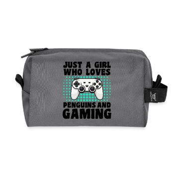 Gamer and Penguins: Video Games and Icy Adventure - Recycled Toiletry Zip Bag - anthracite - Front