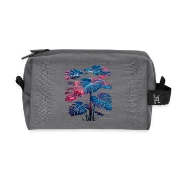 Retro Monstera Pflanze Neon Synthwave - Recycelte Kulturtasche - Anthrazit - Vorne