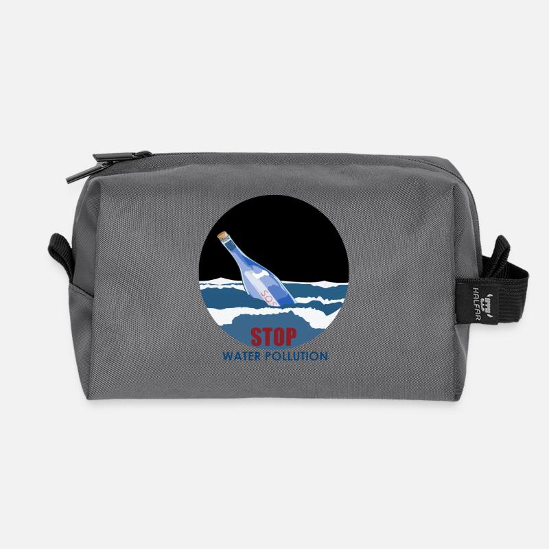 Stop water pollution - Recycled Toiletry Zip Bag - anthracite
