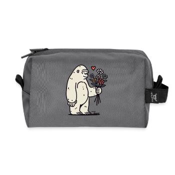 Sanfter Gorilla mit Blumenstrauß - Recycelte Kulturtasche - Anthrazit - Vorne