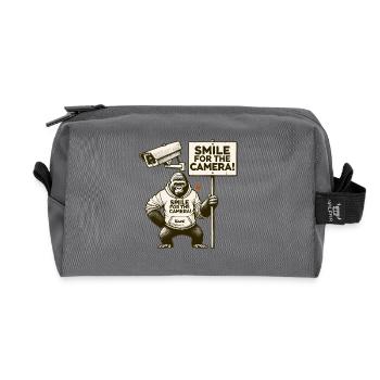 Monkey Surveillance: Smile for the Camera - Recycled Toiletry Zip Bag - anthracite - Front