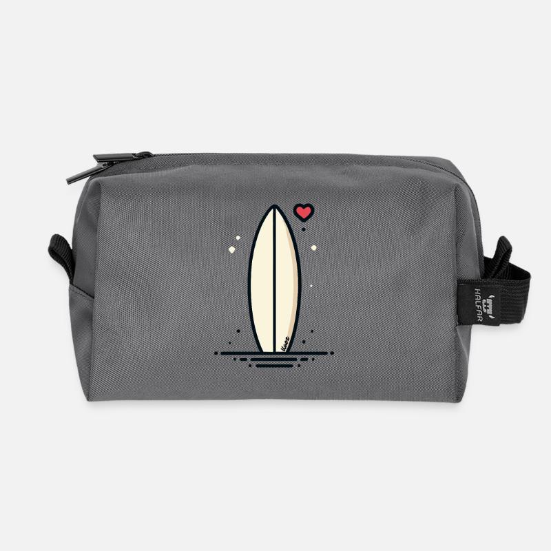 Retro Surfbrett mit Herz - Recycelte Kulturtasche - Anthrazit