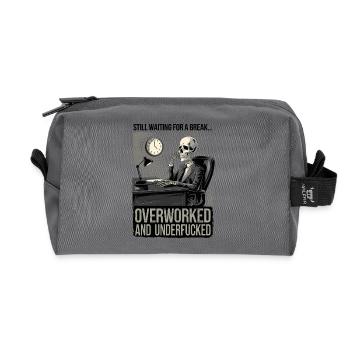 Overworked & Underf***ed Corporate Skeleton Humor - Recycled Toiletry Zip Bag - anthracite - Front