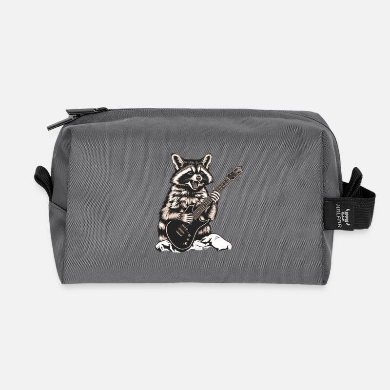 Waschbär der auf einer E-Gitarre abrockt - Recycelte Kulturtasche - Anthrazit