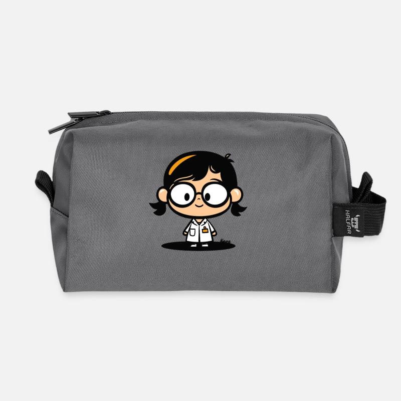 Niedliche Wissenschaftlerin – Laborkittel & Brille - Recycelte Kulturtasche - Anthrazit