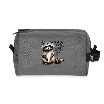 Vilain raton laveur – 99 problèmes et c’était moi - Trousse de toilette en tissu recyclé - anthracite - Devant