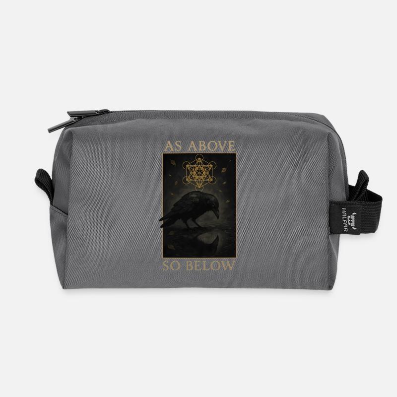As Above So Below Raven Metatron's Cube Art - Recycled Toiletry Zip Bag - anthracite