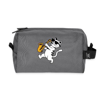 Katze Blaskapelle Saxophon Sonnebrille - Recycelte Kulturtasche - Anthrazit - Vorne