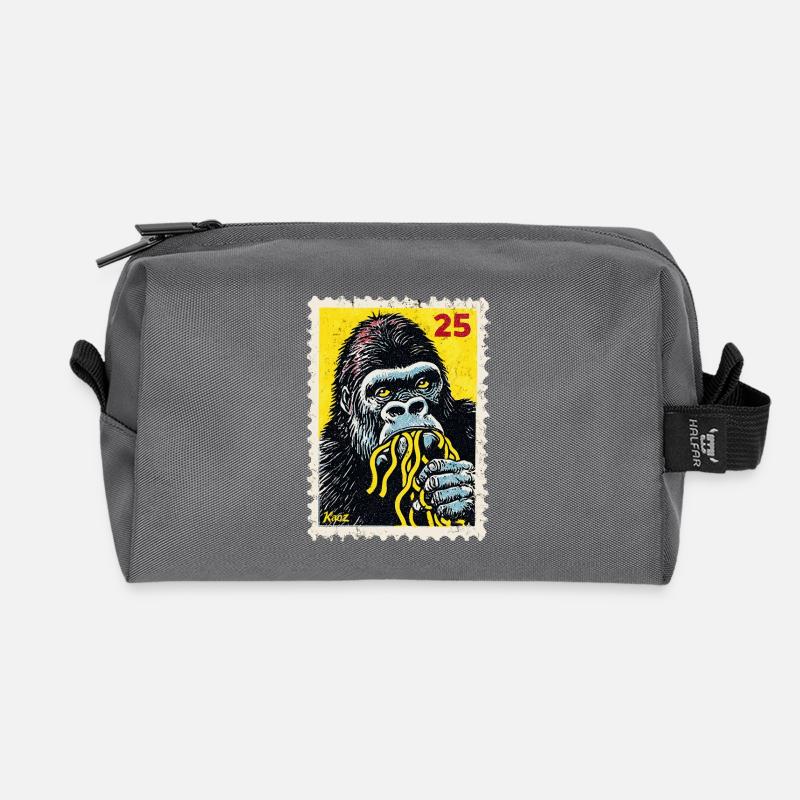 Gorilla isst Nudeln – Comic-Briefmarke - Recycelte Kulturtasche - Anthrazit