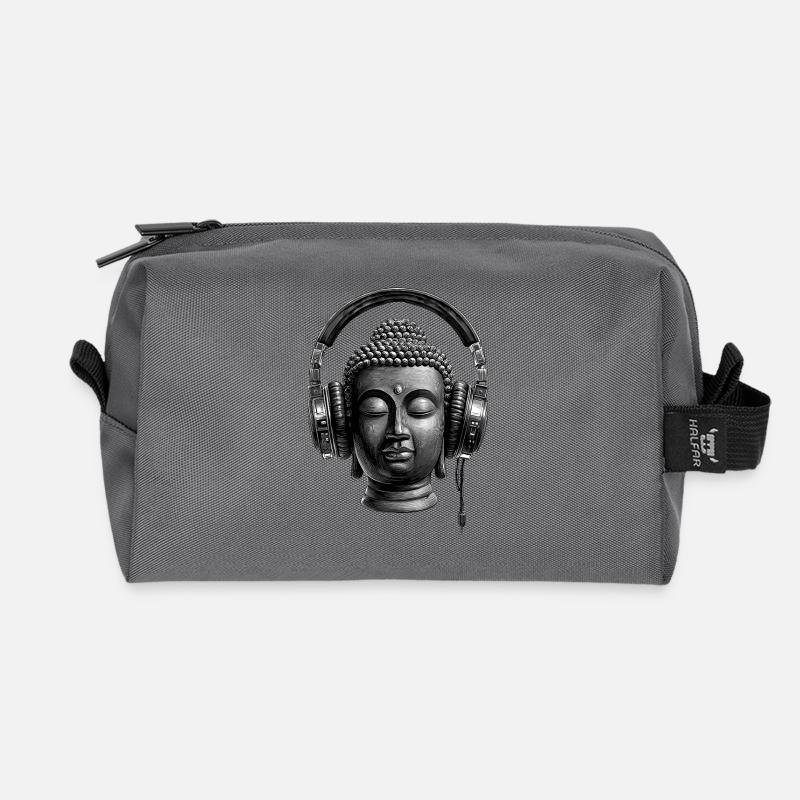 Buddha mit Kopfhörern Achtsamkeit Musik Boho Zen - Recycelte Kulturtasche - Anthrazit