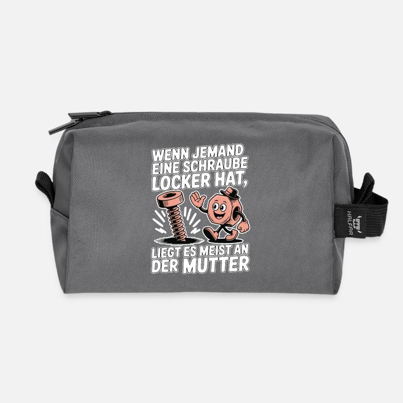 Wenn jemand eine Schraube locker hat Mutter Spruch - Recycelte Kulturtasche - Anthrazit
