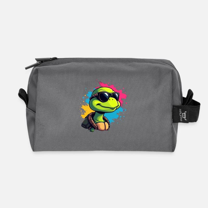 Lässige Turtle mit Sonnenbrille - Recycelte Kulturtasche - Anthrazit