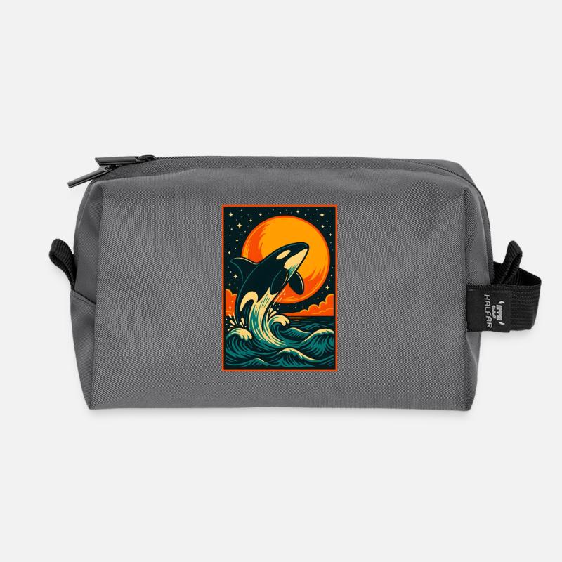 Sunset Orca, Liebe Meerestiere - Recycelte Kulturtasche - Anthrazit