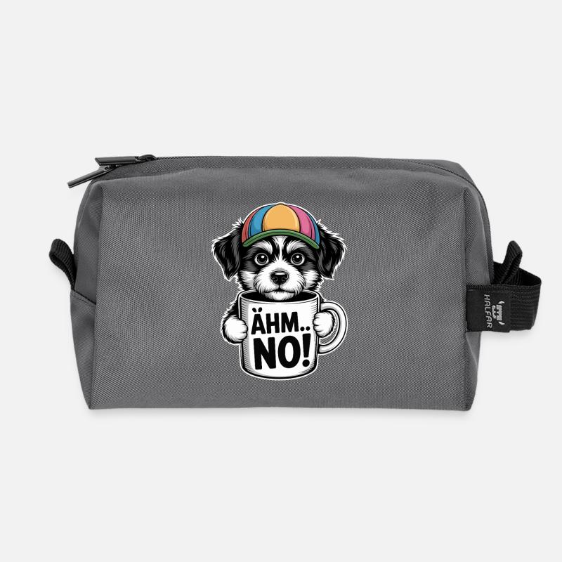 Niedlicher Hund mit Cap und Tasse - Recycelte Kulturtasche - Anthrazit