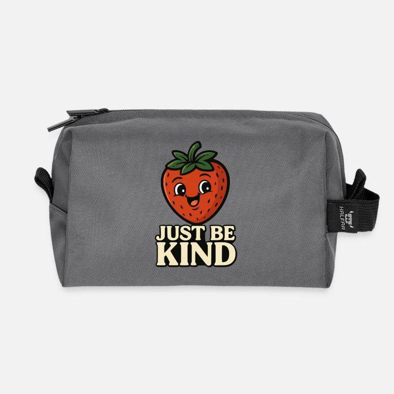 Cute Strawberry Figurine with Message - Recycled Toiletry Zip Bag - anthracite