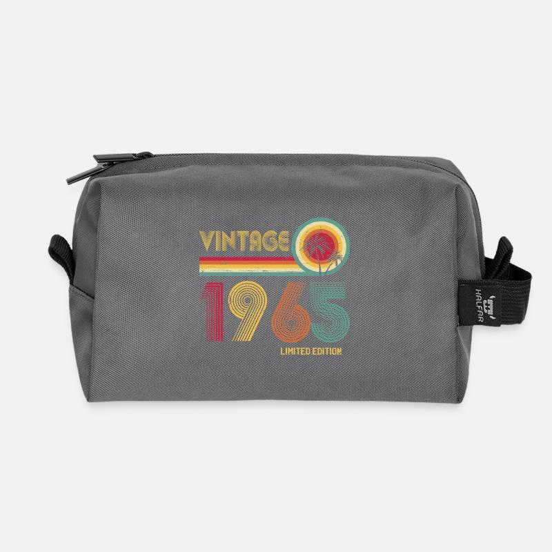 Retro 70s Gradient Number Design - Recycled Toiletry Zip Bag - anthracite