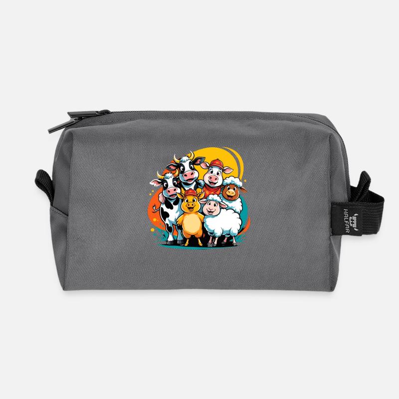 Liebliche Bauernhoftiere in Cartoon-Style - Recycelte Kulturtasche - Anthrazit