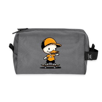 Canard de dessin animé ludique avec design de planche à roulettes - Trousse de toilette en tissu recyclé - anthracite - Devant
