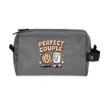Perfect Couple Cookie Milk Fun Cartoon Design - Recycled Toiletry Zip Bag - anthracite - Front