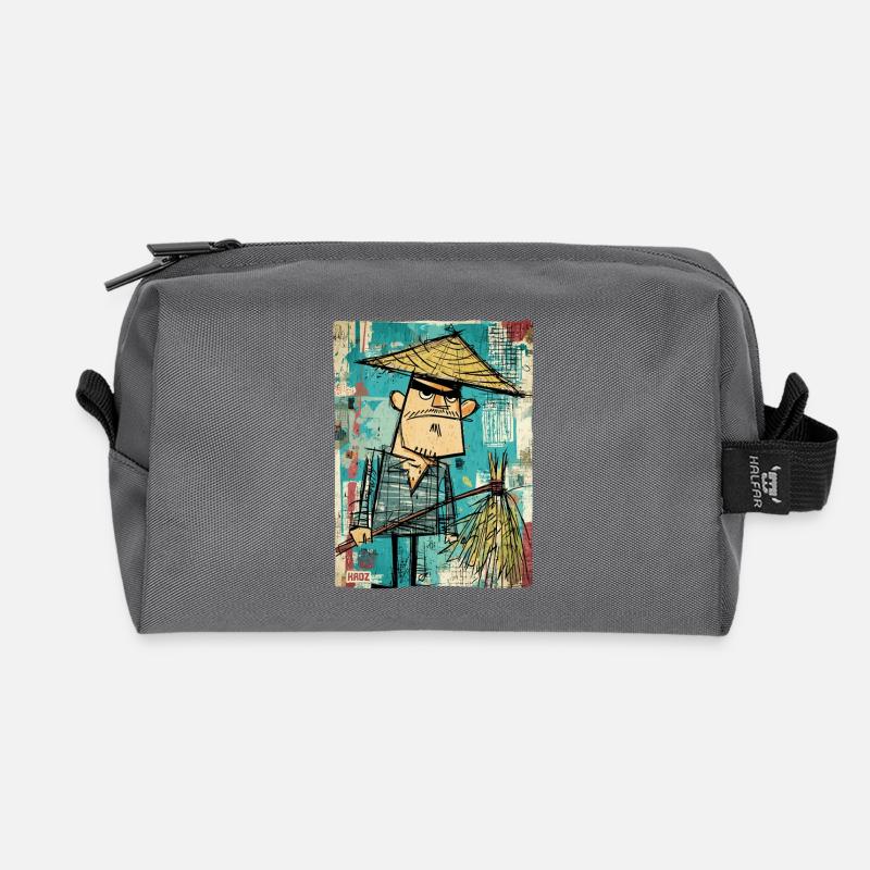 Graffiti Samurai with Broom - Recycled Toiletry Zip Bag - anthracite
