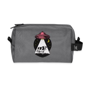 UFO light beam on cow - Recycled Toiletry Zip Bag - anthracite - Front