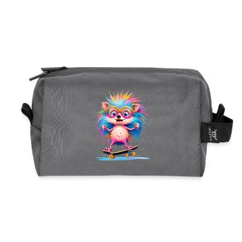 Kunterbunter Skate Hedgehog - Recycelte Kulturtasche - Anthrazit - Vorne