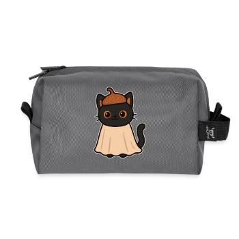 Kitten with acorn hat - Recycled Toiletry Zip Bag - anthracite - Front