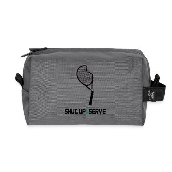 Shut Up & Serve – Lustiges Tennis Design - Recycelte Kulturtasche - Anthrazit - Vorne