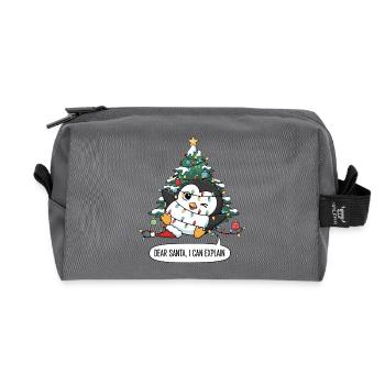Tollpatschiger Pinguin Weihnachtsbaum Lichterkette - Recycelte Kulturtasche - Anthrazit - Vorne